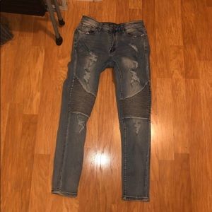 Forever 21 Moto Biker Distressed Skinny Jeans
